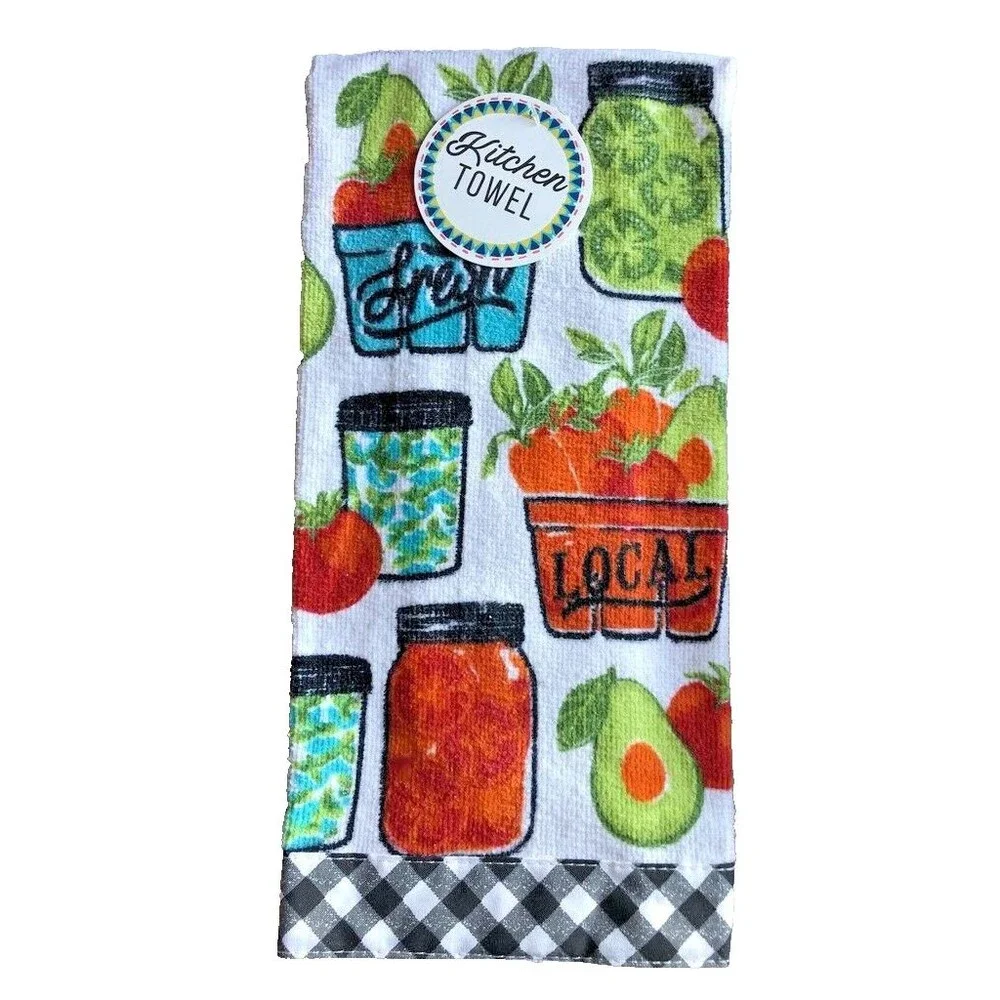 Garden Veggies Kitchen Towel Oven Mitt Potholder Set of 3 Buffalo Plaid Farm